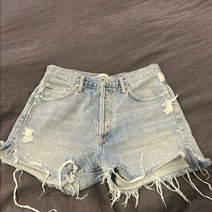AGOLDE Women's Distressed Denim Shorts - Light Blue